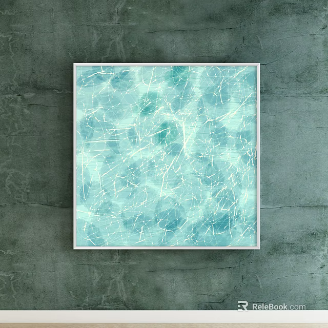Textured Abstract Painting With Light Blue Tones And White Lines On Gray Wall 3d model 
