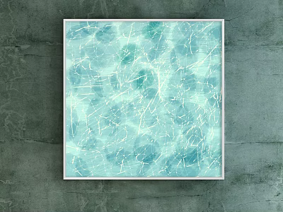 Textured Abstract Painting With Light Blue Tones And White Lines On Gray Wall 3d model