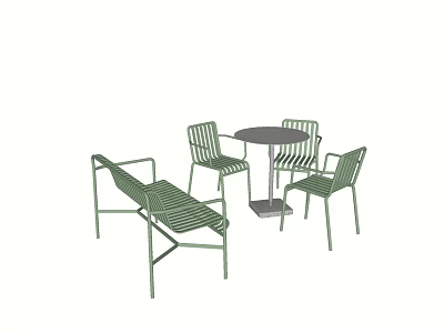 Green Outdoor Table And Chair Set With Round Table Four Chairs And Bench 3d model