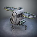 Futuristic Mechanical Drone With Dual Propellers Metallic Structure And Green Lights