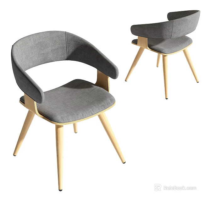 Modern Dining Chairs With Gray Fabric Seats Armrests And Wooden Legs 3d model 