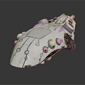 Futuristic Streamlined Mechanical Device With White Body Black Parts Circular Elements And Red Lights