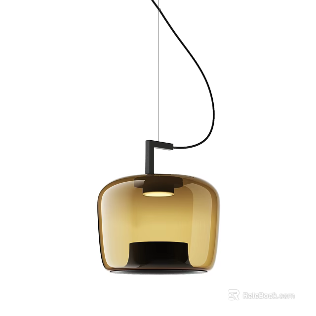 Modern Pendant Light With Amber Glass Shade And Black Metal Frame For Warm Lighting 3d model 