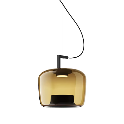 Modern Pendant Light With Amber Glass Shade And Black Metal Frame For Warm Lighting 3d model