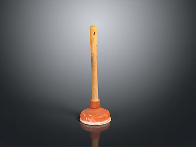 Practical Household Plunger With Wooden Handle And Rubber Cup For Bathroom Use 3d model
