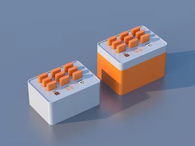 Practical Household Storage Boxes In White And Orange With Square Compartments For Organizing Daily Items 3d model