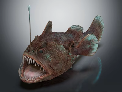 Fierce Anglerfish With Sharp Teeth And Bioluminescent Lure In Deep Sea 3d model