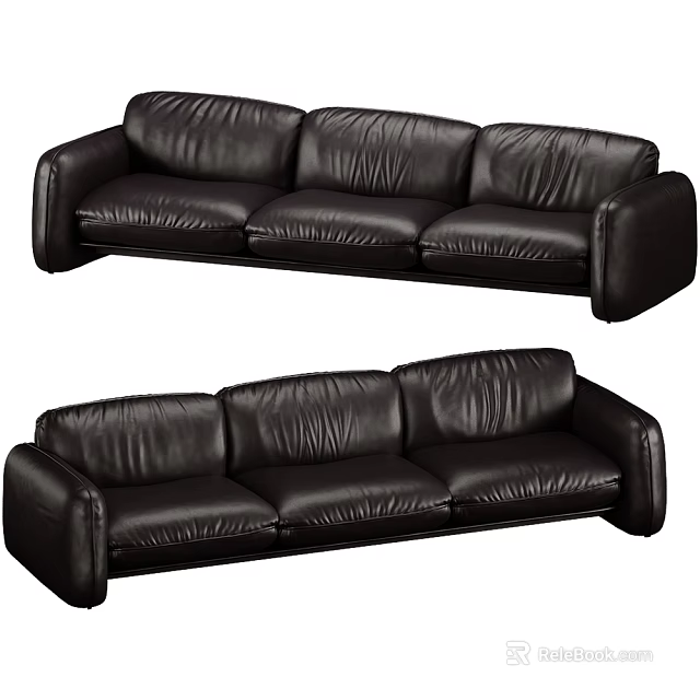 Black Leather Multi Person Sofa With Modern Design And Comfortable Seating 3d model
