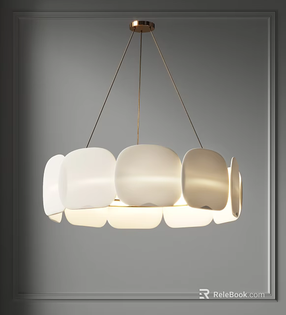 Modern Stylish Chandelier Featuring White Circular Shades And Warm Glowing Light 3d model 