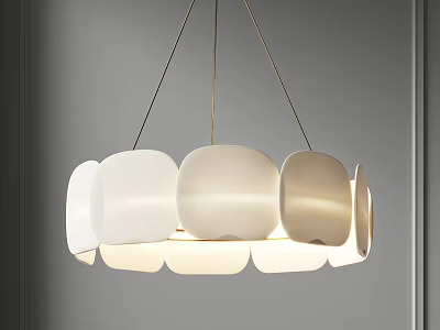 Modern Stylish Chandelier Featuring White Circular Shades And Warm Glowing Light 3d model