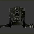 Vintage Military Field Gun With Green Camouflage And Wheeled Carriage