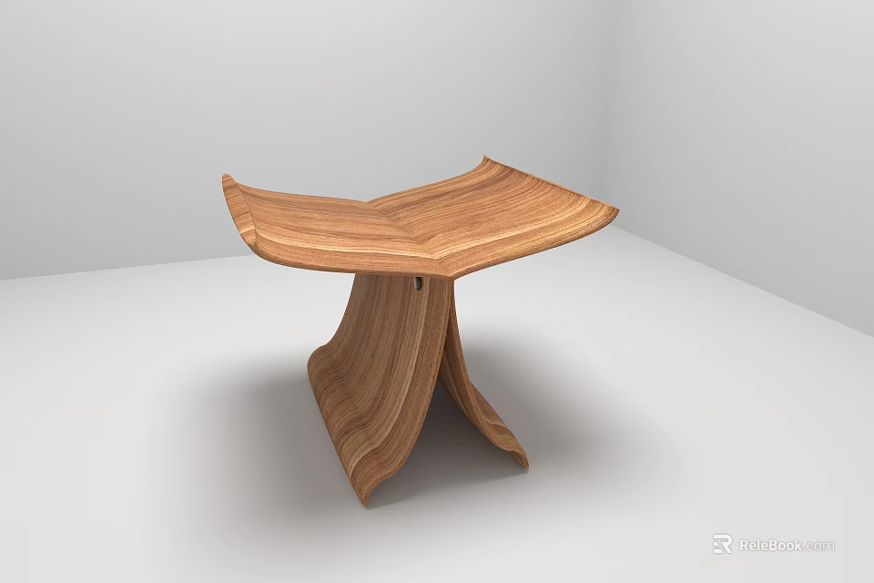 Modern Minimalist Wooden Stool With Curved Structure And Smooth Surface 3d model 
