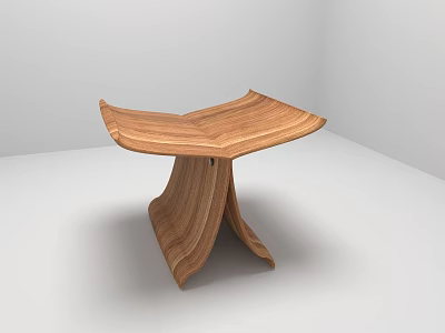 Modern Minimalist Wooden Stool With Curved Structure And Smooth Surface 3d model