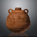 Orange Handmade Decorative Furniture Pottery Jar With Two Handles And Striped Texture