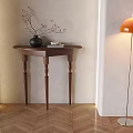 Modern Wooden Console Table With Vase Twigs And Floor Lamp On Herringbone Floor