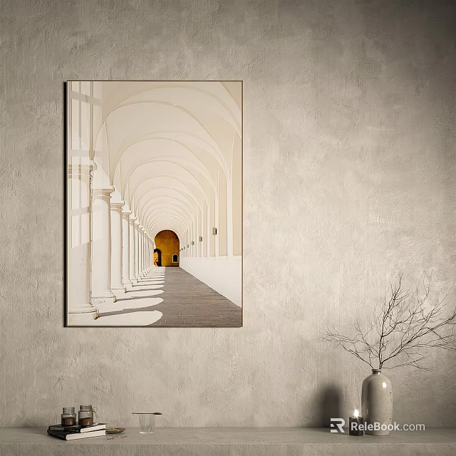 Home Interior Wall Art Featuring White Arches Columns And Corridor Light Shadow 3d model