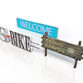Decorative Signage Collection With Welcome Blue Sign BIKE Lettering And Cosmo Canyon Wooden Sign