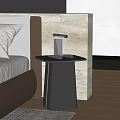 Modern Bedroom Side Table With Black Top Leather Base And Marble Wall 3d model