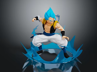 Blue Haired Anime Game Character In Fighting Pose With Blue Energy Effects And White Pants 3d model