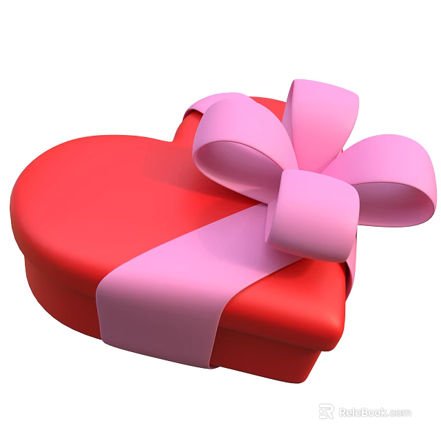 Elegant Red Heart Shaped Box Ornament Decoration Set With Pink Bow 3d model 