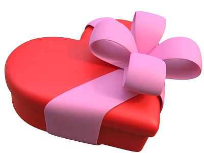 Elegant Red Heart Shaped Box Ornament Decoration Set With Pink Bow 3d model