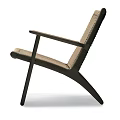 Modern Leisure Chair With Walnut Wooden Frame And Beige Woven Seat Design