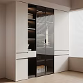 Modern Wardrobe With Glass Doors White Black Storage And Window Blinds