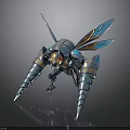 Futuristic Mechanical Insect With Metallic Blue Orange Wings And Sharp Legs Design