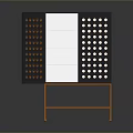 Modern Cabinet With Perforated Doors And Shelves On Copper Metal Frame