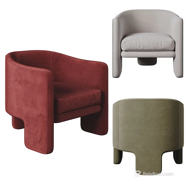 Modern Accent Chairs In Red Gray Green With Velvet Upholstery And Unique Leg Design 3d model 