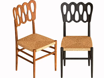Stylish Single Chair with Brown and Black Round Hollow Back and Woven Seat 3d model