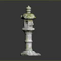 Traditional Stone Lantern Moss Covered Top Cover Lantern Chamber And Pedestal Base Garden Decorative Element