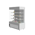 White Display Refrigerator with Transparent Glass Door and Multiple Shelves for Cakes