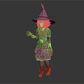 Game and Movie Character With Pointed Witch Hat Pink Hair Patched Outfit And Sparkly Shoes
