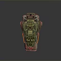 Green Mechanical Style Household Item With Layered Panels Control Buttons And Industrial Design