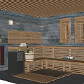 Rustic Sauna Shower Interior Design With Wooden Benches Log Walls And Sauna Heater