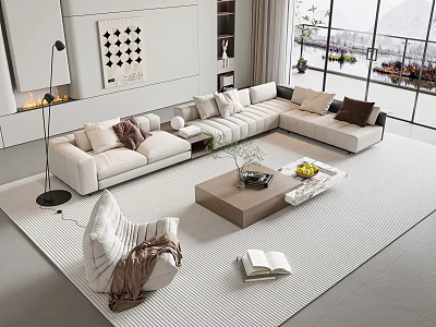 Modern Bright Living Room With L Shaped Sofa Coffee Table And Area Rug 3d model