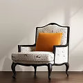 Elegant Accent Chair with Black Frame Patterned Fabric and Orange Cushion for Living Room