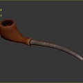 Handcrafted Wooden Tobacco Pipe With Curved Silver Stem And Brown Finish