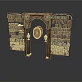 Vintage Wooden Book Framed Structure With Arched Doorway And Circular Ornament
