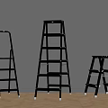 Metal Ladders of Various Heights in Indoor Setting With Wooden Floor
