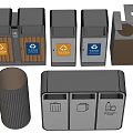 Public Trash Bins For Waste Sorting With Different Designs And Recycling Signs 3d model
