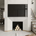 Modern Open Concept Living and Dining Area With Gray Sofa Wooden Coffee Table Fireplace TV