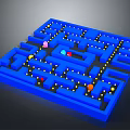 Colorful Balls Moving Through Blue Maze With Yellow Dots And Paths