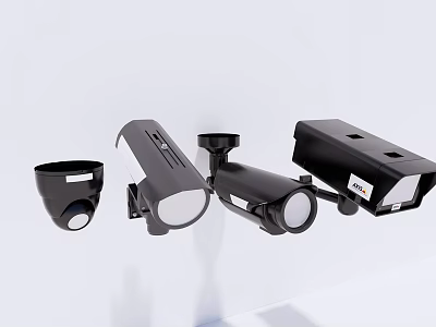 Projection Monitoring Surveillance Cameras With High Definition Sensors And Mounting Brackets 3d model