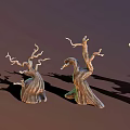 3D Rendered Unique Wood Stone Sculptures With Twisted Trunks And Green Sheen