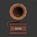 Vintage Gramophone Design With Wooden Base Brass Horn And Vinyl Record