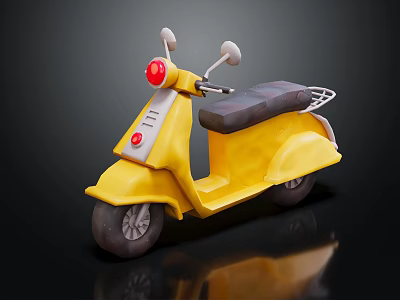 Yellow Scooter With Red Headlight Black Seat And Rearview Mirrors On Black Background 3d model