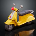 Yellow Scooter With Red Headlight Black Seat And Rearview Mirrors On Black Background