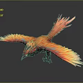 Mythical Phoenix Flying with Vibrant Red Orange Feathers Against Dark Background 3d model